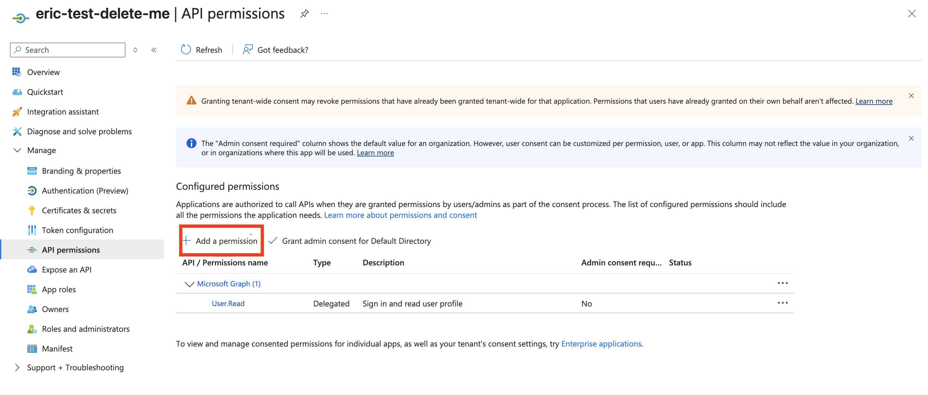 Add permissions to the Entra ID app.